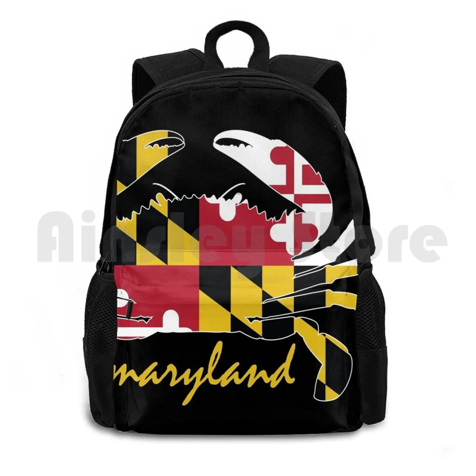 Maryland Crab Script Outdoor Hiking Backpack Waterproof Camping Travel Flag Md Maryland 301 Crab Claws Crabmeat Old Bay Salty