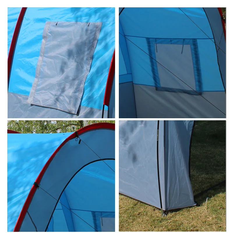 Tienda de campaña grande de fibra de vidrio, lona impermeable, equipo de túnel familiar, montañismo al aire libre, regalo de fiesta, protección Uv,
