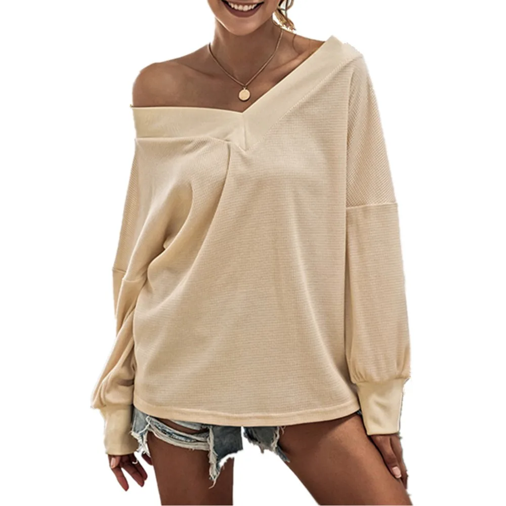 

Женская Повседневная однотонная блузка Pdfmily абрикосового цвета с открытыми плечами, Женская Осенняя рабочая одежда, свободные элегантные блузки с длинным рукавом