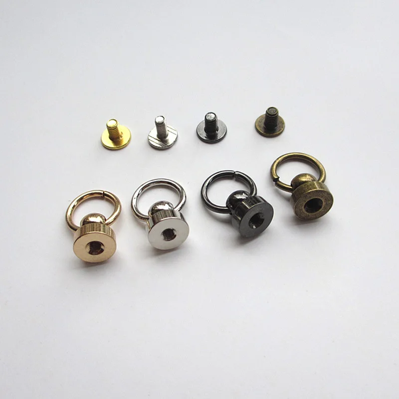 20sets Brass Rotation Pull O Ring Screw Rivets DIY Phone Shell Rotation Pull Screwback Stud Leathercraft Belt Bag Nail Buckles