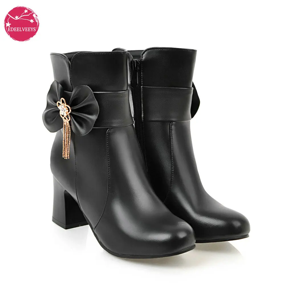 Women's High Heel Ankle Boots Ladies Lolita Leather Boots Sweet Bow Pendant Cosplay Party Student Shoes Bottes Botines Plus Size