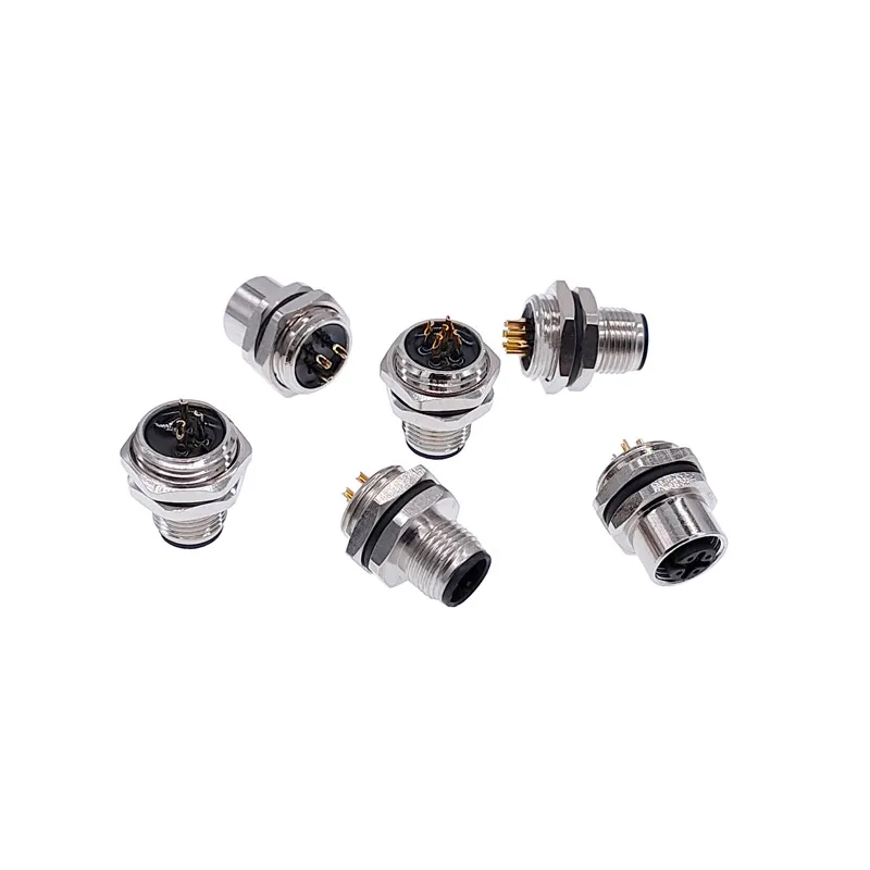 M1216 3/4/5/8Pin sensor connector mounting hole 16mm M12 Flange Socket panel back mount threaded coupling Male&Female M1216