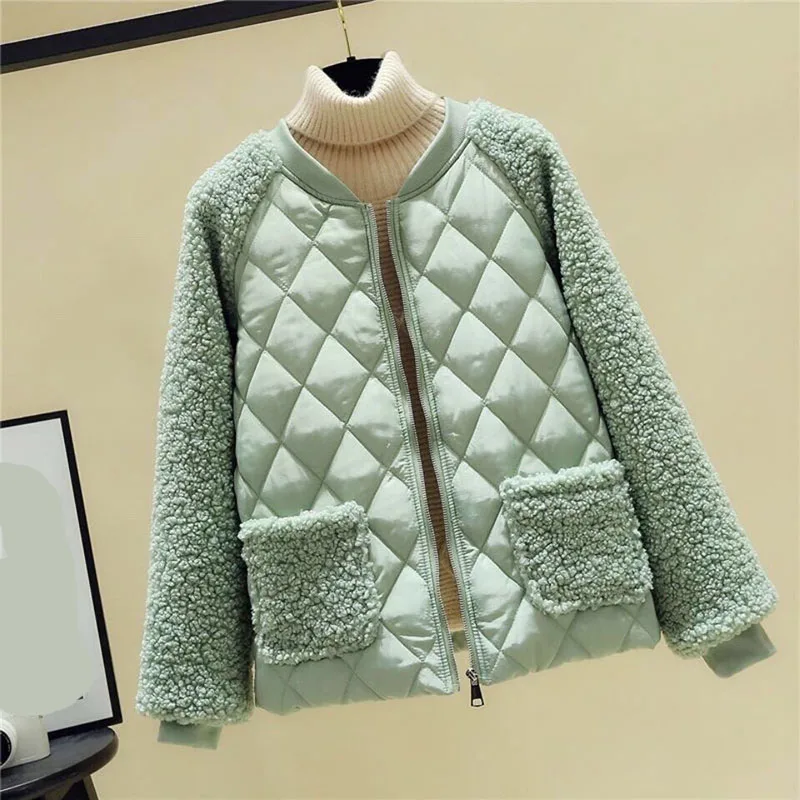 Lucyever Korean Style Short Parkas Women Fashion Patchwork Lamb Cashmere Down Jacket Female 2021 Autumn Winter Warm Casual Coats