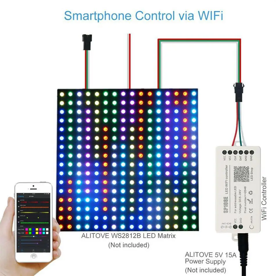 Imagem -06 - Tira Conduzida Controlador Wi-fi Ws2813 Ws2815 Sk6812 Etc Led Módulo de Luz Inteligente App Controle sem Fio Dc524v Ws2811 Ws2812b Sp108e