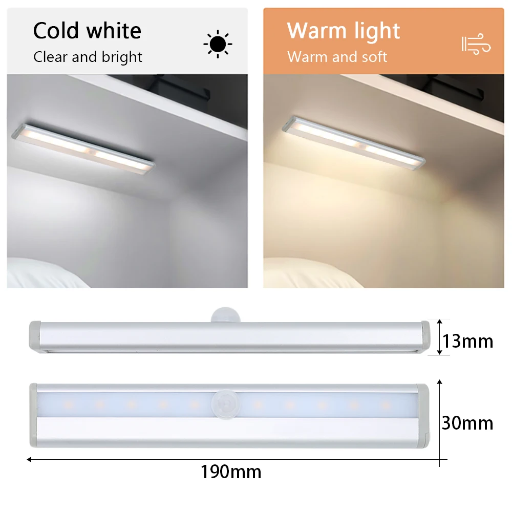 10 LEDs PIR Motion Sensor Wireless LED Night Lights Bedroom Decor LED Under Cabinet Light For Kitchen Stairs Wardrobe Lamp