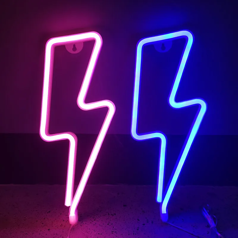 LED Neon Lightning Shaped Sign Flash Neon Light Hanging Wall Lam Decorative Light Wall Decor for Home Room Wedding Party Design