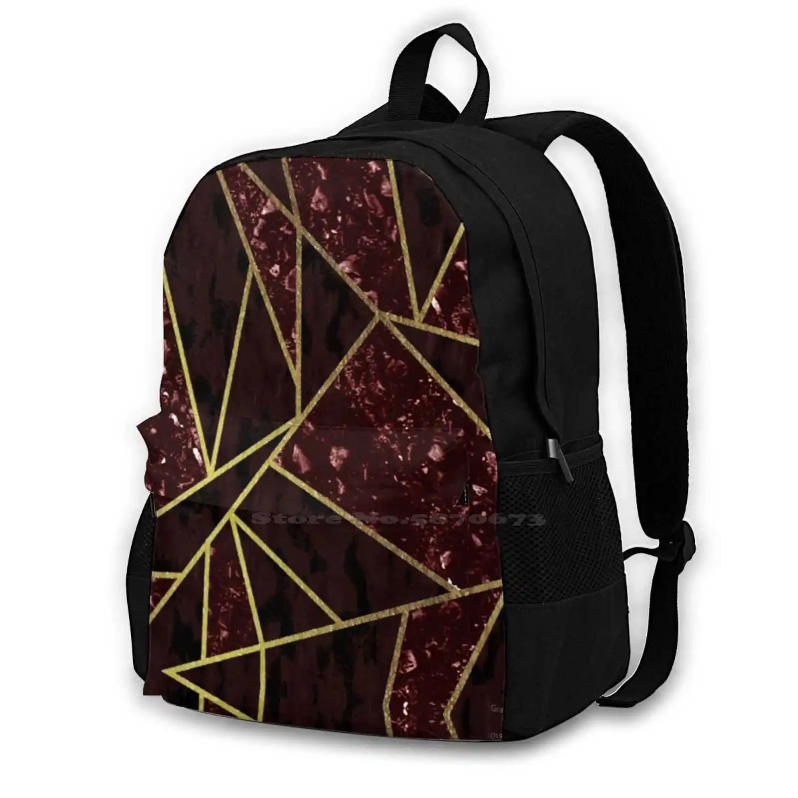 Red Mineral Stone Broken Lines Abstract Background Teen College Student Backpack Pattern Design Bags Case Phone Shell Art Color