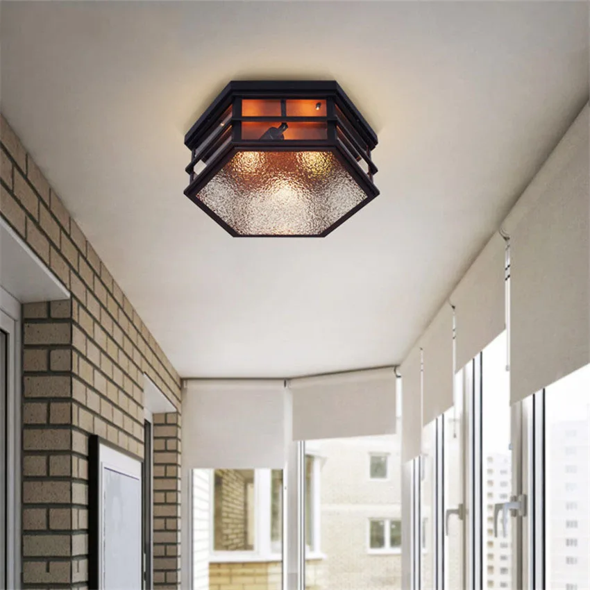 

Vintage Glass Ceiling Lights Rural Creative personality room corridor study bedroom Iron Antique Glass Ceiling lamp
