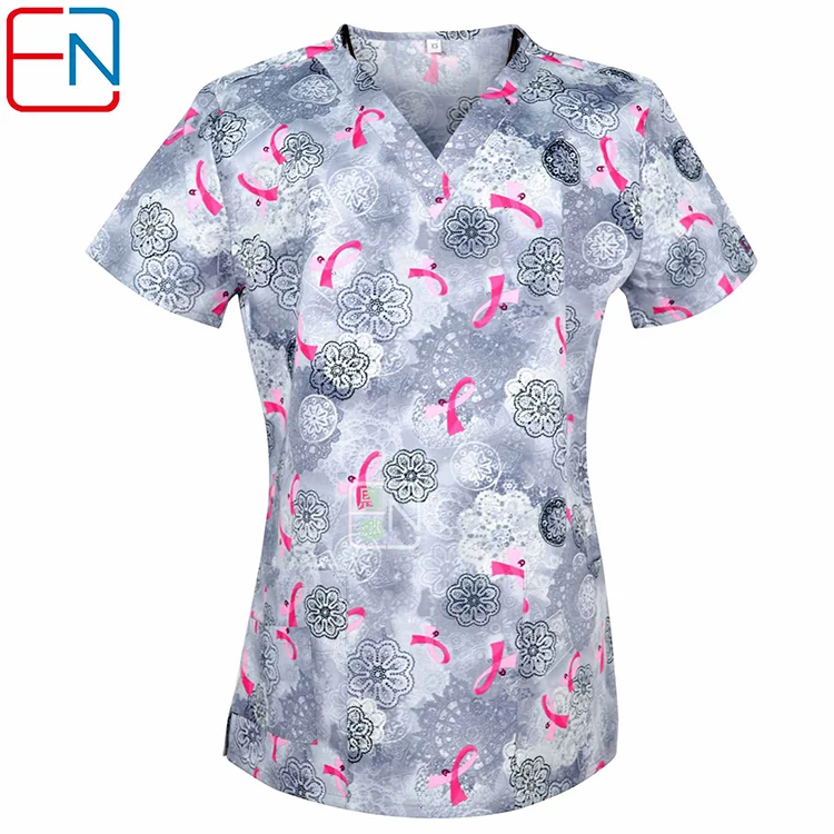 Uniforme de algodón con estampado 100% para mujer, Top con 14 estampados en corazones y cinta, exfoliante