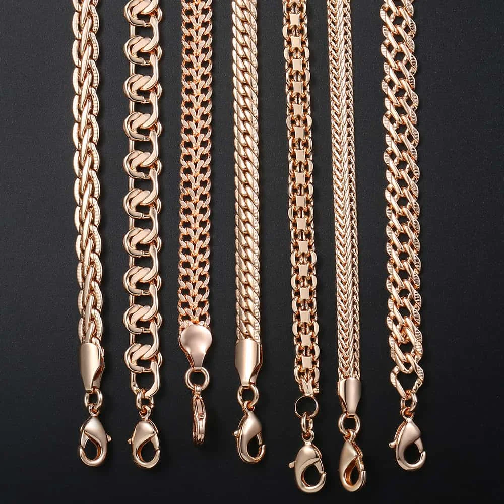 Necklaces 7Pcs/Lot 585 Rose Gold Color Curb Weaving Chains Necklace for Women Men Fashion Wholesale Jewelry 50cm60cm CNN1A