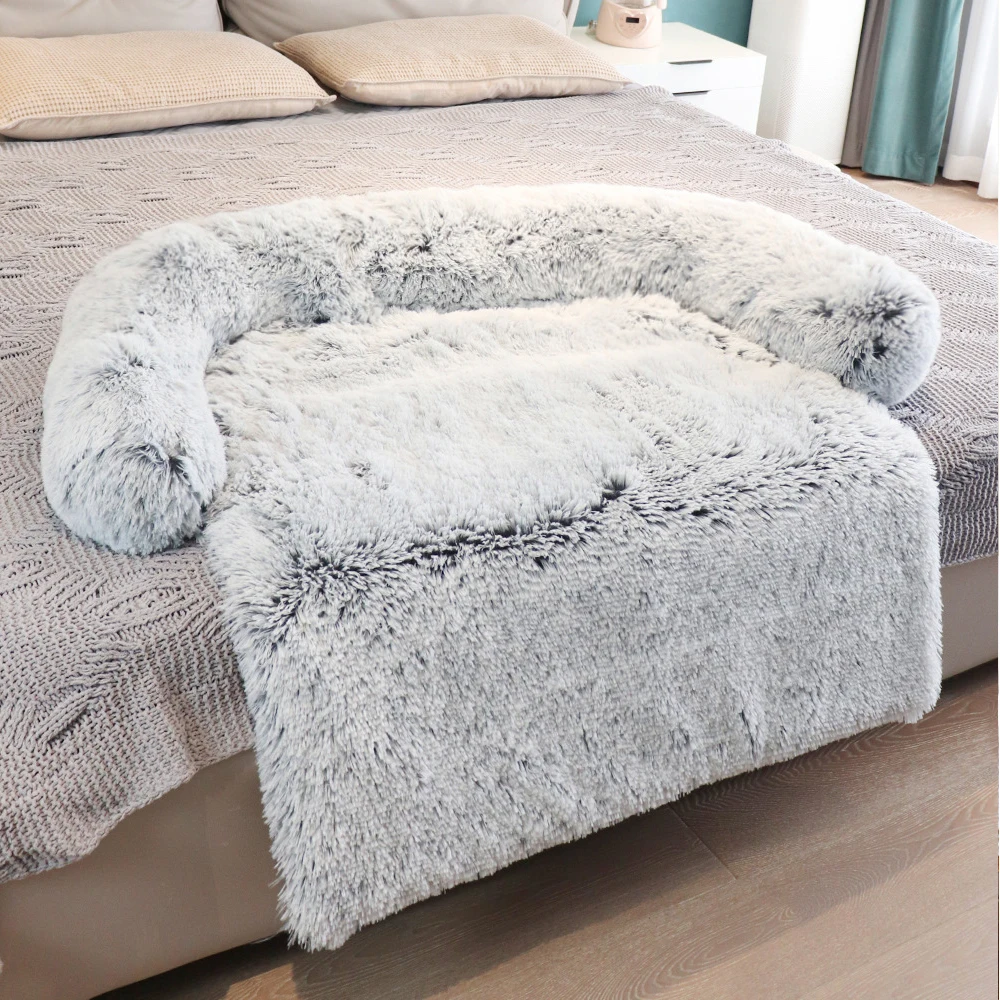 Dog Sofa Bed Long Plush Mat Pet Blanket Mattress Removable Washable Furniture Protector Cushion Soft Warm Waterproof Kennel