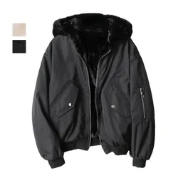 Hot 2025 Winter New Women Double-sided Wear Plus Velvet Thickening Bomber Jackets Loose Hooded Coat Female Cotton-padded clothes