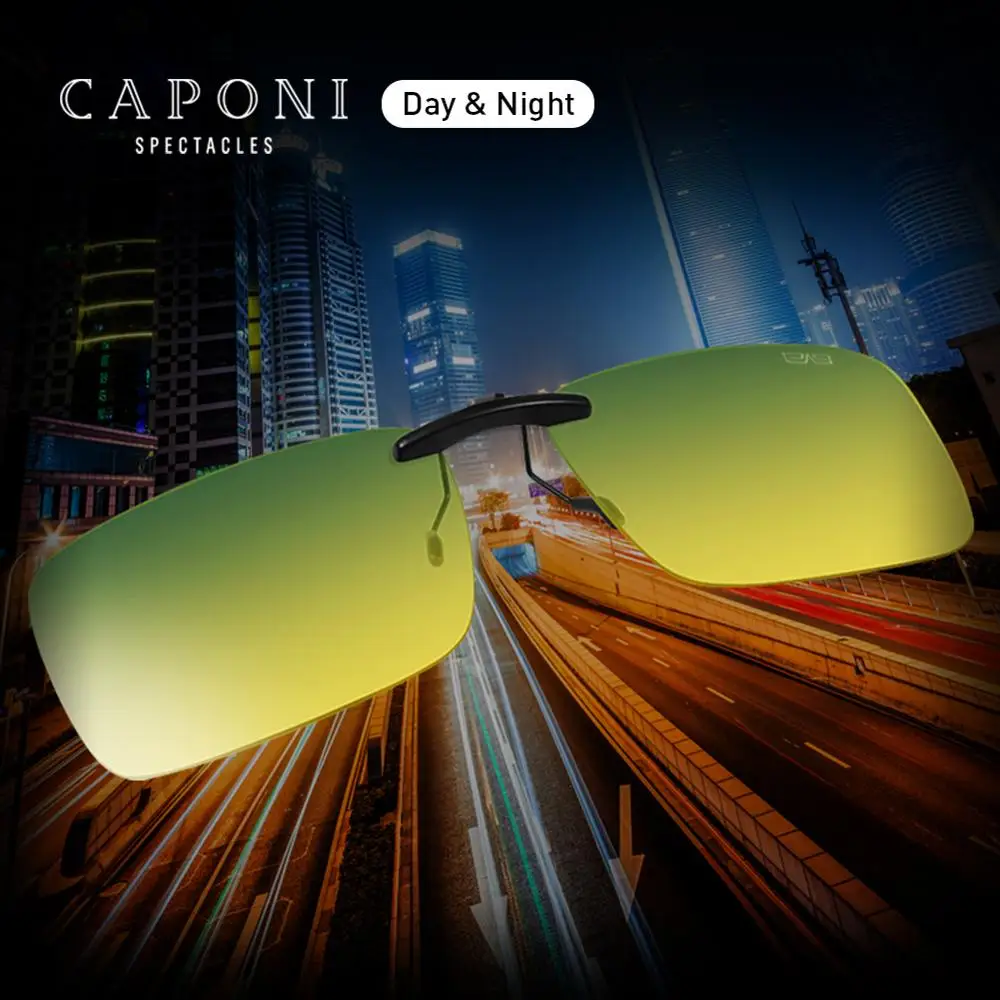 CAPONI Day And Night Sun Glasses Clip Polarized Green Yellow Lens Glasses Clip Night Vision Driving Clip On Frames RY1287