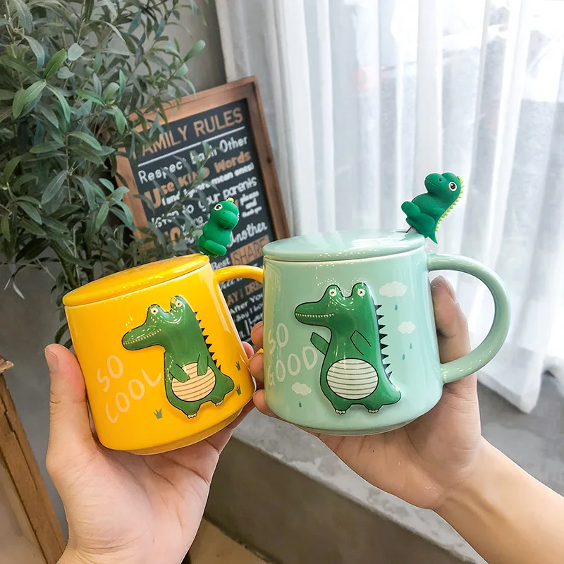 Creative Three-dimensional Embossed Dinosaur Monster Ceramic Cup Cute Cartoon Color Glaze Mug Office Tea Coffee Cup