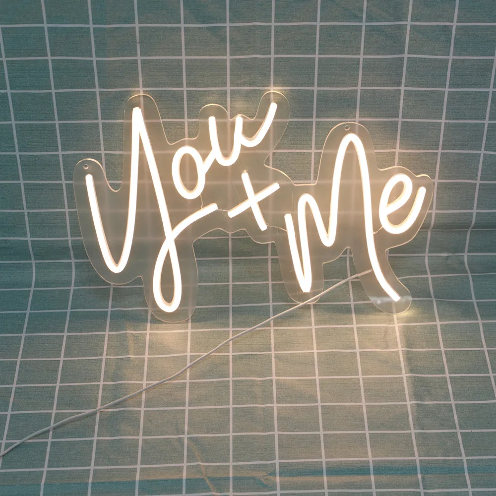 3D Transparent Acrylic 'You And Me' Neon Sign Light for Club Bar Home Room Ins Party Wedding Wall Decor USB Switch Included