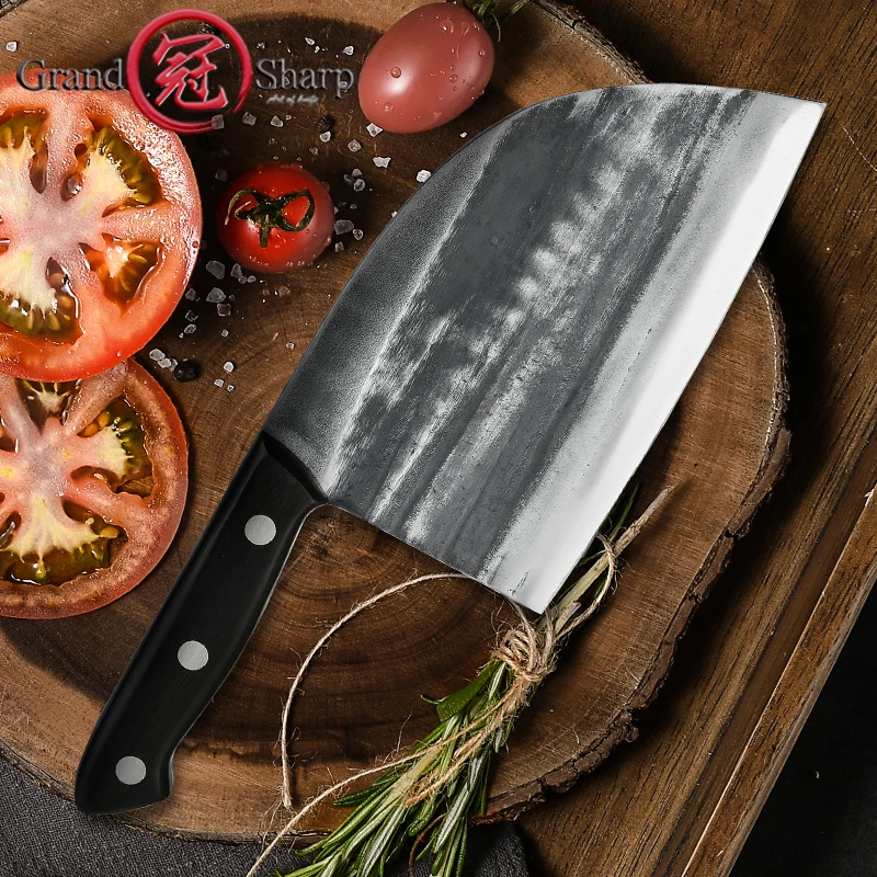 Cleaver Knife Handmade Forged High-carbon Clad Steel Kitchen Chef Knives Filleting Slicing Broad Butcher Knife GRANDSHARP