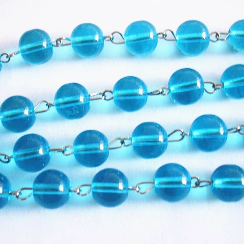 

10 Meters Crystal Glass 10mm Ball Beads Strand Garlands Aquamarine Color For Home Decoration Crystal Wedding Decoration Chains