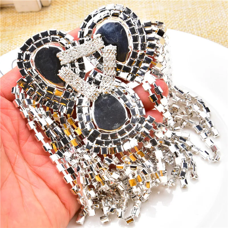 Exquisite Rhinestones Flower Patches Tassel Applique Manual Marquise Glass Diamond Big Brooch Dress Shoes Coat Boots Accessories