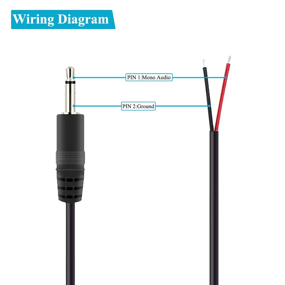 Repuesto de enchufe macho de 3,5mm a Cable desnudo, extremo abierto TS, 2 polos Mono, 1/8 ", 3,5mm, reparación de Cable de Audio, 2 paquetes