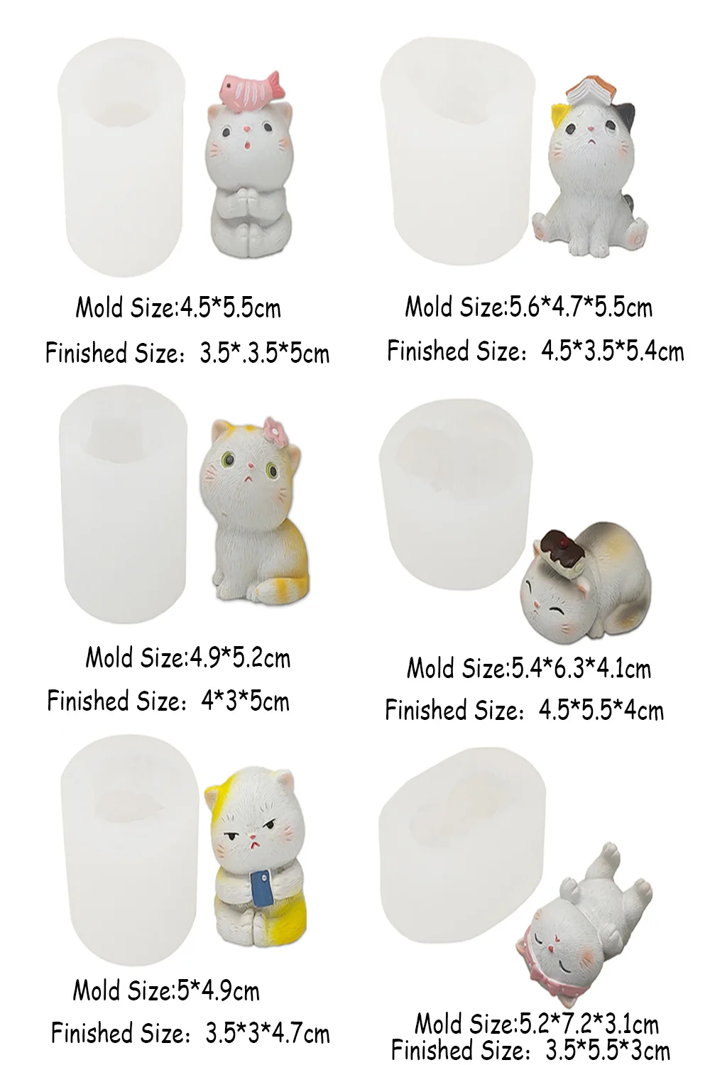 Cute Cat Silicone Mold 3D Cartoon Kitten Animal Mould Chocolate Fondant Cake Decorating Tools Plaster Resin Handmade Molds