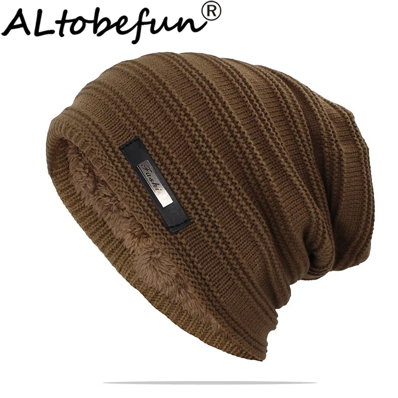 

ALTOBEFUN Skullies Beanie Men Winter Hat Faux Fur Warm Baggy Adult Knitted Hat Beanies Knit Thick Hat For Women Caps BHT145