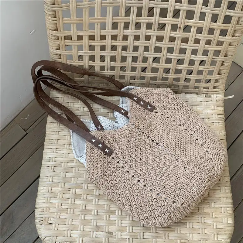 

Casual Large Capacity Straw Women Shoulder Bags Weave Handbags Handmade Summer Beach Rattan Bag Big Tote Bali Purses Travel Sac