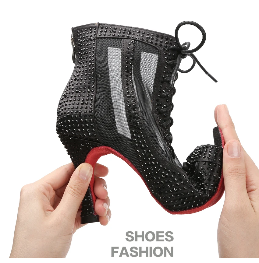 Strass-Latein-Tanzstiefel, Pole-Dance-Schuhe für Frauen, sexy Bauchtanzschuhe, Ballsaal-Damen-Mesh-Tanzschuhe, Cuba High Heels – Detail 2