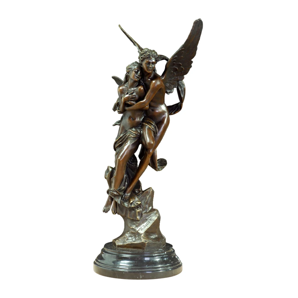 Cupid and Psyche Bronze Statue Antique Art Romantic Couple Love Sculpture Eros Figurine Anniversary Valentine's Day Gifts Decor