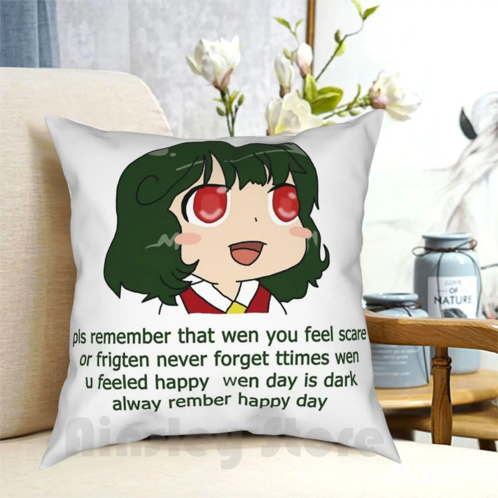 

Подушка с надписью "Happy Day", мягкая задняя крышка с рисунком, пожалуйста, помните, что вы чувствуете страх или фригт, никогда не забывайте