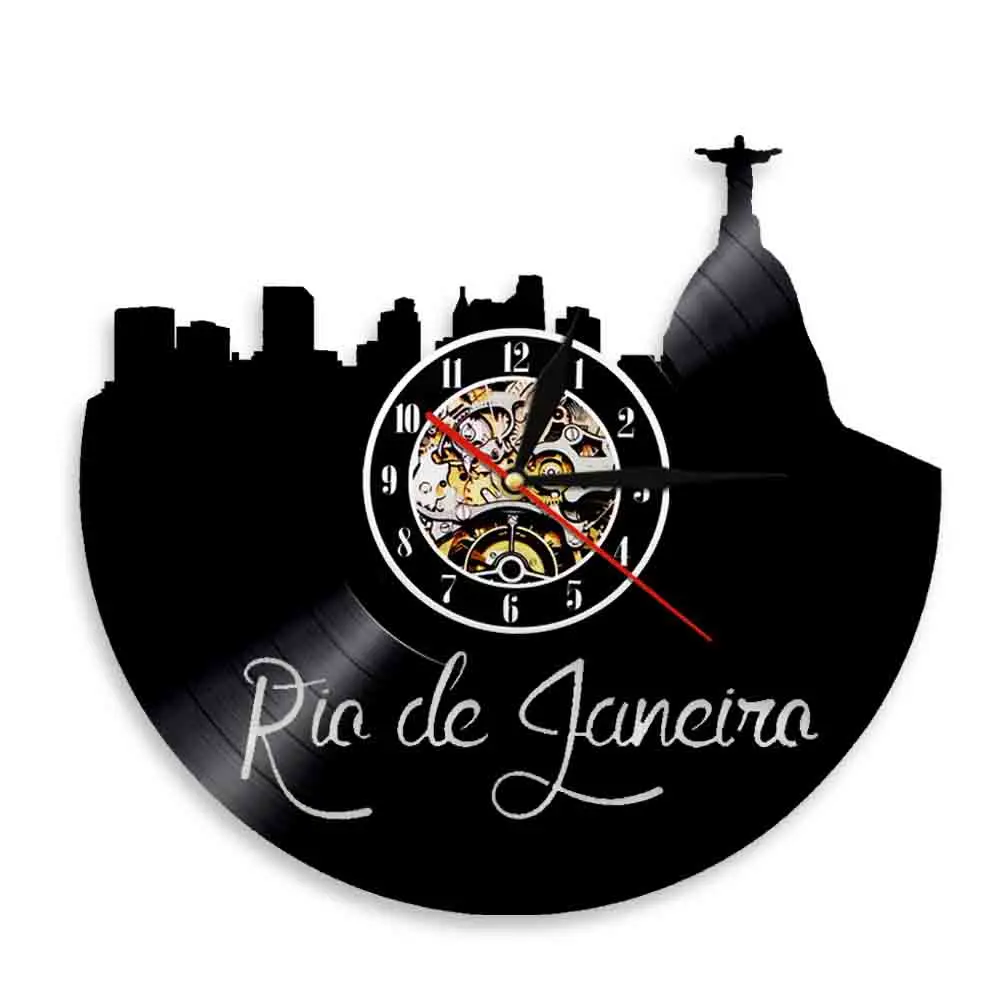 Rio De Janeiro Skyline Wall Clock Modern Design Cityscape Vinyl Record Wall Clock Brazilians Cityscape Christ the Redeemer Decor
