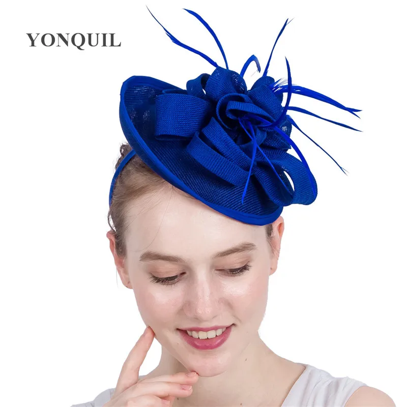 

Imitation Sinamay Vintage Wedding Headwear Women Fascinator Hat With Headband Race Derby Fedora Hair Pink Hoops Hair Accessories