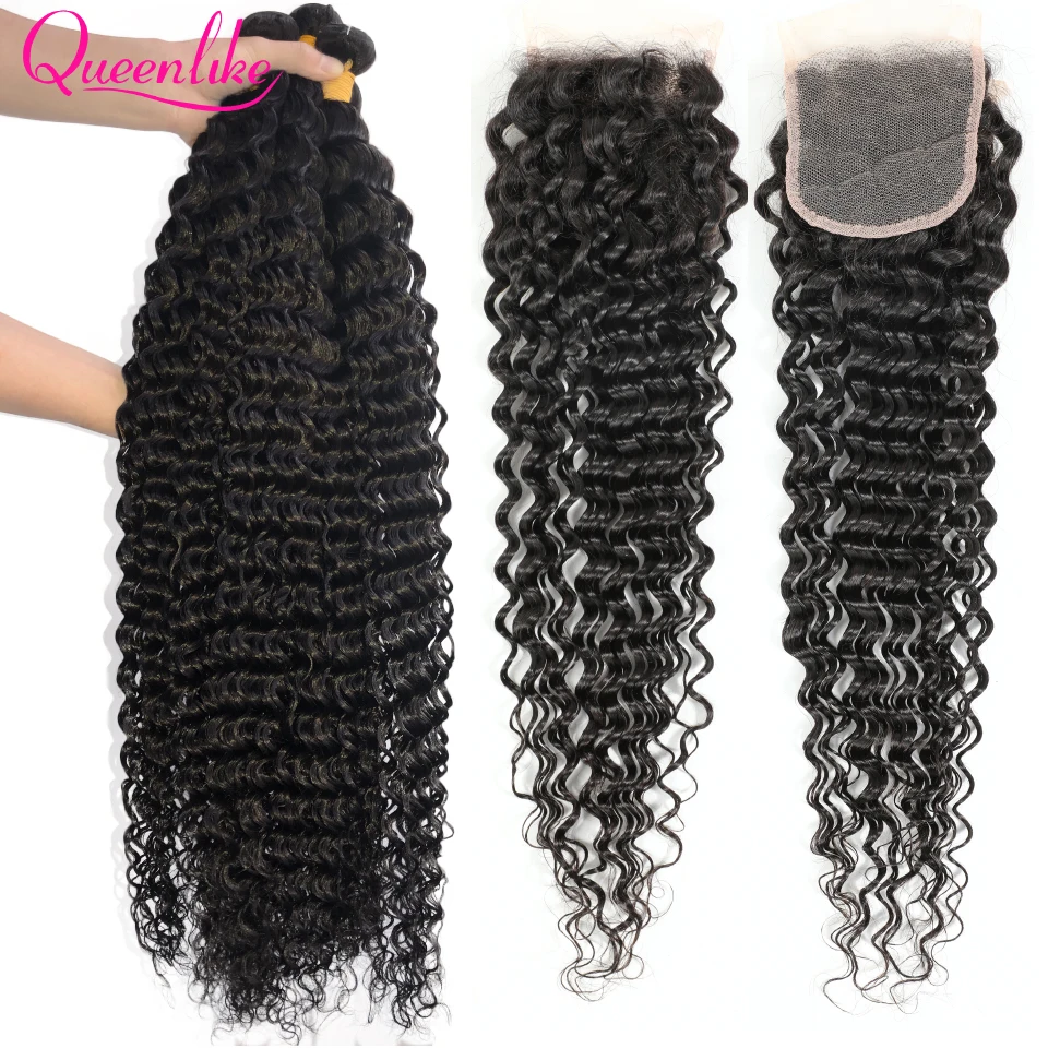 26 28 30 32 34 36 Inch 3 Stück Menschliches Haar Bundles Mit Verschluss Remy Weben Brasilianische Tiefe Welle Bundles mit Verschluss