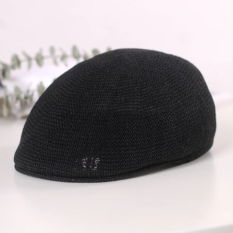 2021 Hand-woven Straw Women Summer Thin Newsboy Cap Painter Adjustable Rope Knitted Beret Mesh Breathable Beach straw hat