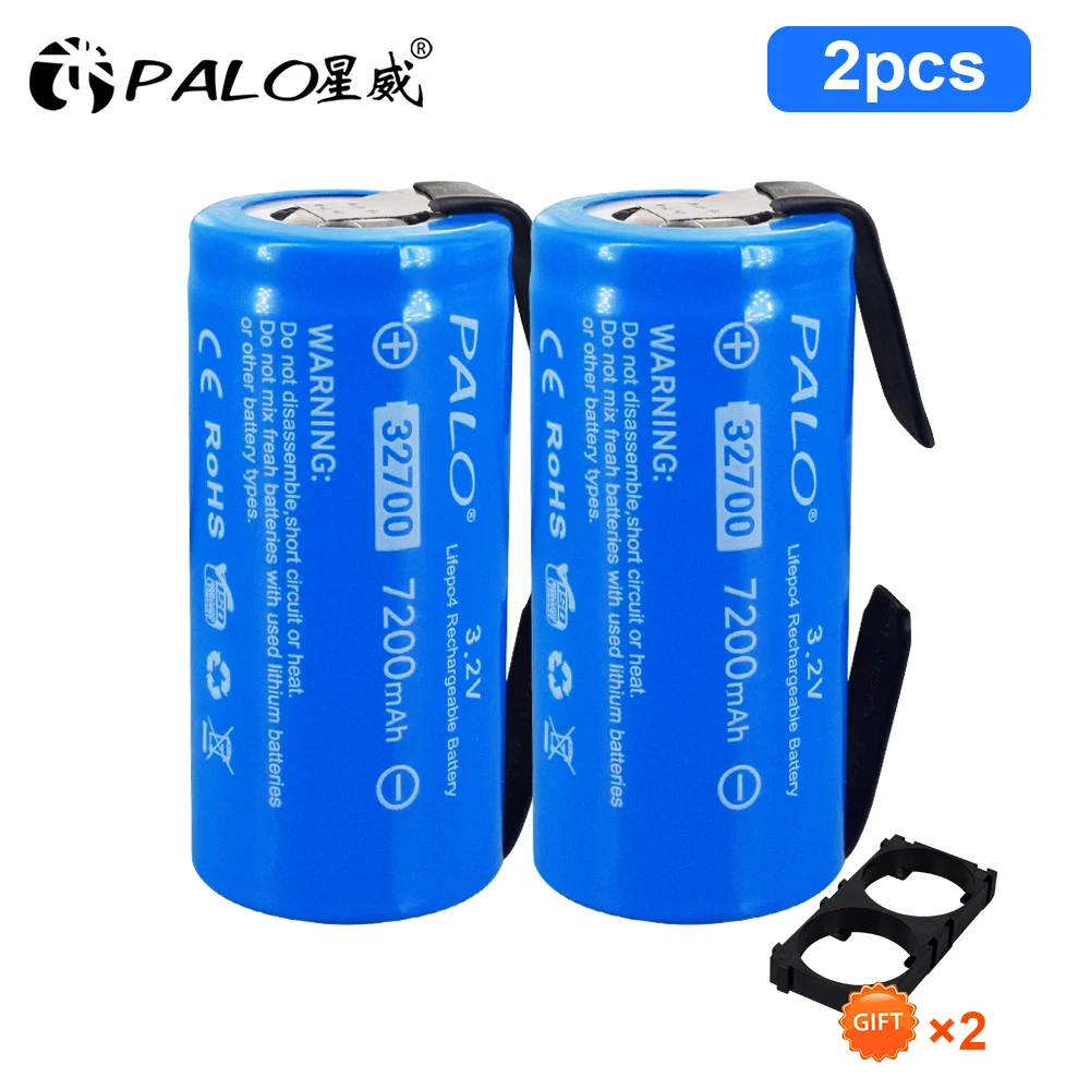 2Pcs 3.2V 32700 7200mAh LiFePO4 Battery 35A Continuous Discharge Maximum 55A High power battery+DIY Nickel sheets