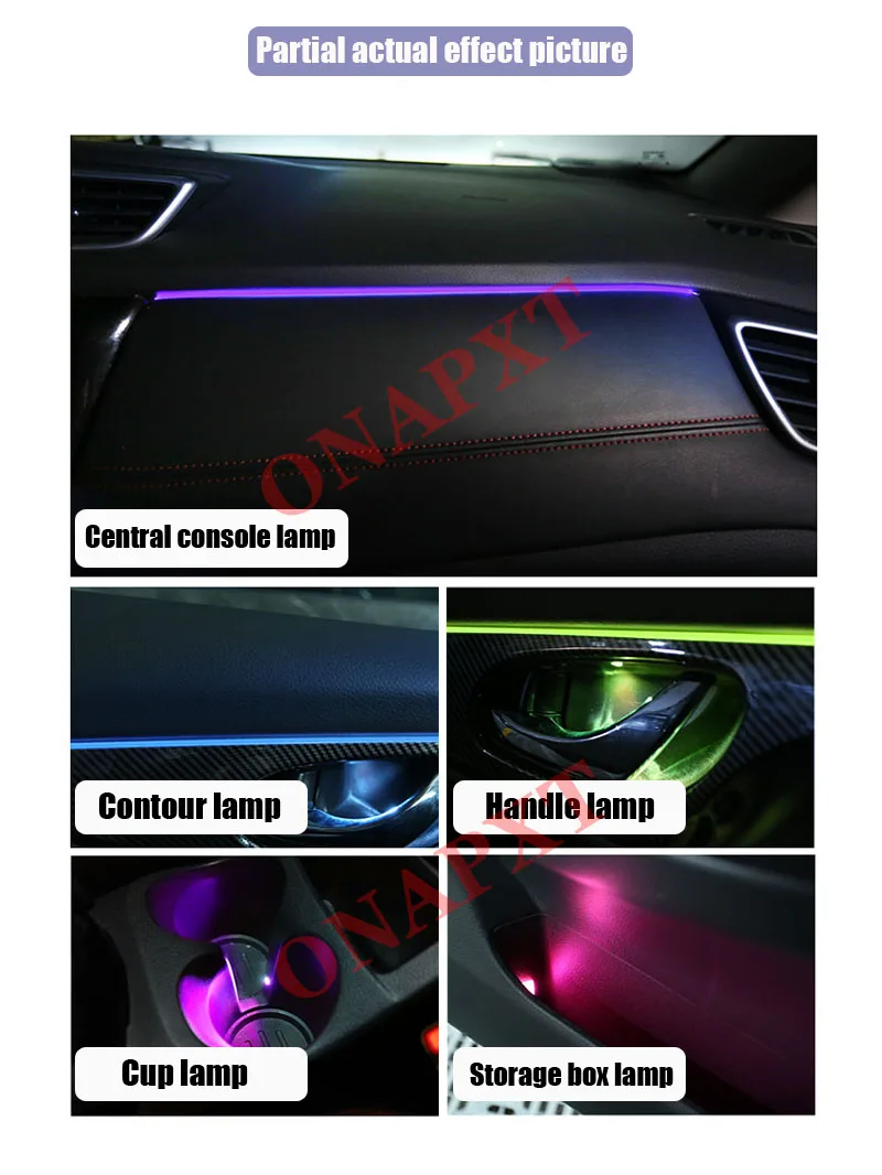 Car Ambient Light Set Decorative 64-Color illuminated Atmosphere Lamp LED Strip For Nissan X-Trail 2019-2020 Button Control