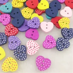 50 pz 18mm punti colorati cuore bottoni in legno Scrapbooking fatti a mano per la decorazione di nozze cucito WB92