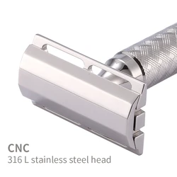 CNC 316L Stainless Steel Double Edge Safety Razor Head Manual Shaver Accessories (Without Handle)