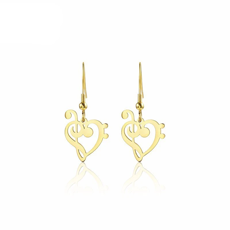 Stainless Steel Hollow Heart Shaped Music Charm Drop Earrings Exquisite Ladies Jewellery Earrings Musicians Gifts