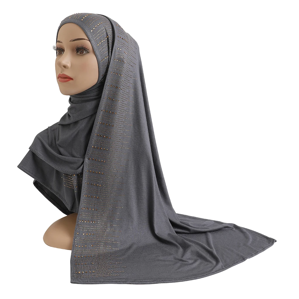 H204 High Quality Soft Cotton Jersey Scarf with stones modal headscarf women\'s hijab islamic female shawl Lady Bonnet headwrap