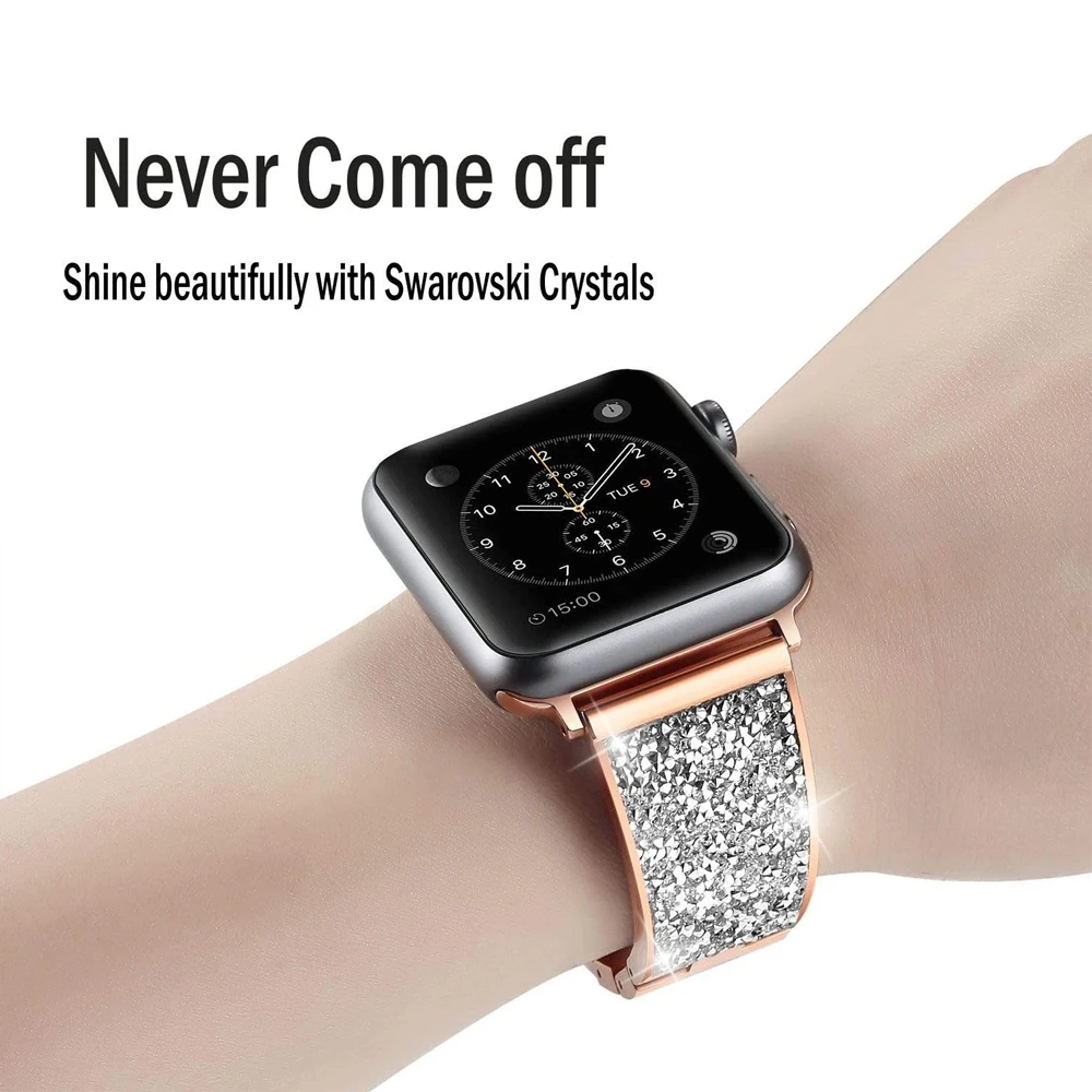 Luksusowy pasek z brokatem dla Apple Watch Band 41mm 40mm 38mm 45mm seria 8 7 SE 6 5 4 3 Bling Crystal bransoletka dla iWatch kobiet