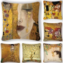 Gustav Klimt Oil Painting Cushion Cover Gold Pattern Print Pillow Case Vintage Decorative Pillow Cover Sofa Chair Pillow Case