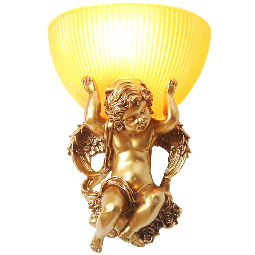 

European angel glass wall lamps E27 led bedroom retro living room background wall sconces lights hotel aisle decorative fixtures