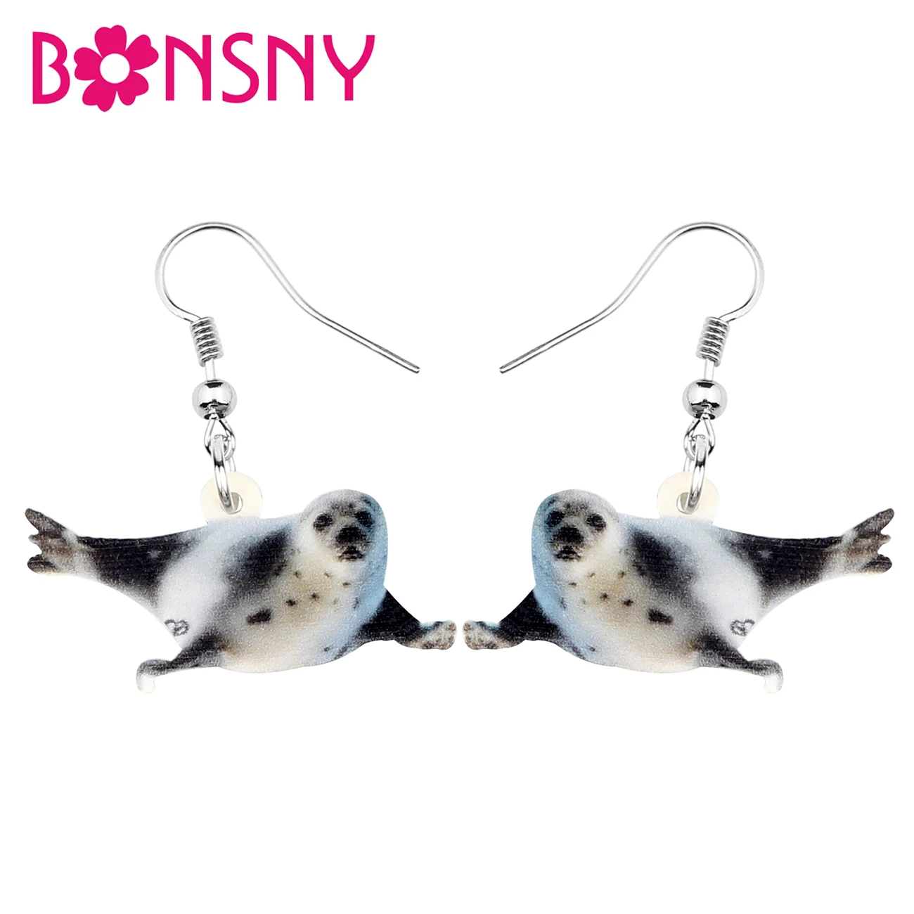 Bonsny Acrylic Cute Ocean Sea Lion Earrings Drop Dangle Sea Animal Jewelry For Women Girl Kids Charms Gift Accessories Hot Sales