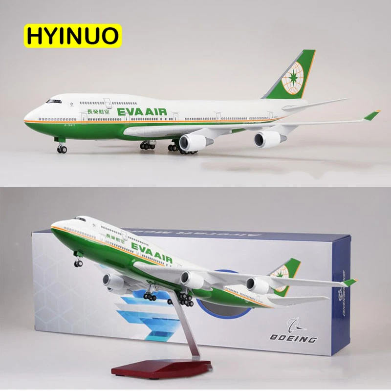 

1/150 Scale 47CM Airline B747 Aircraft Taiwan EVA AIR Airplane Model W Light and Wheel Diecast 747 Resin Plane