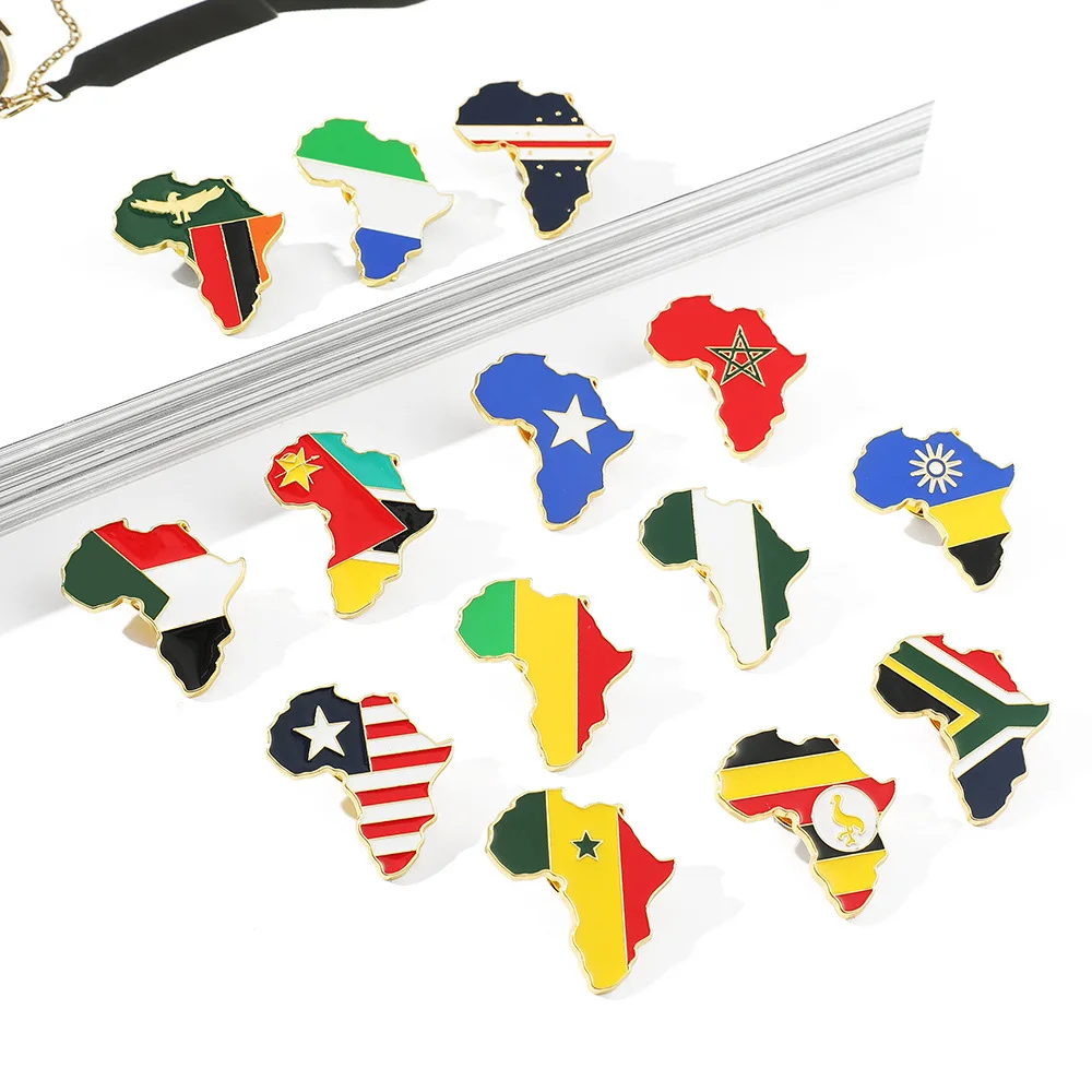 SOMESOOR African Map Countries Flag Brooch Ghana Nigeria Congo Afrocentric Ethnic National Dangle Jewelry For Women Men Gifts