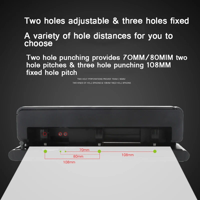 Imagem -04 - Máquina de Perfuração Resistente dos Artigos de Papelaria do Escritório da Máquina de Perfuração de Furos 40 Folhas Perfurador do Espaçamento do Furo de 80 mm