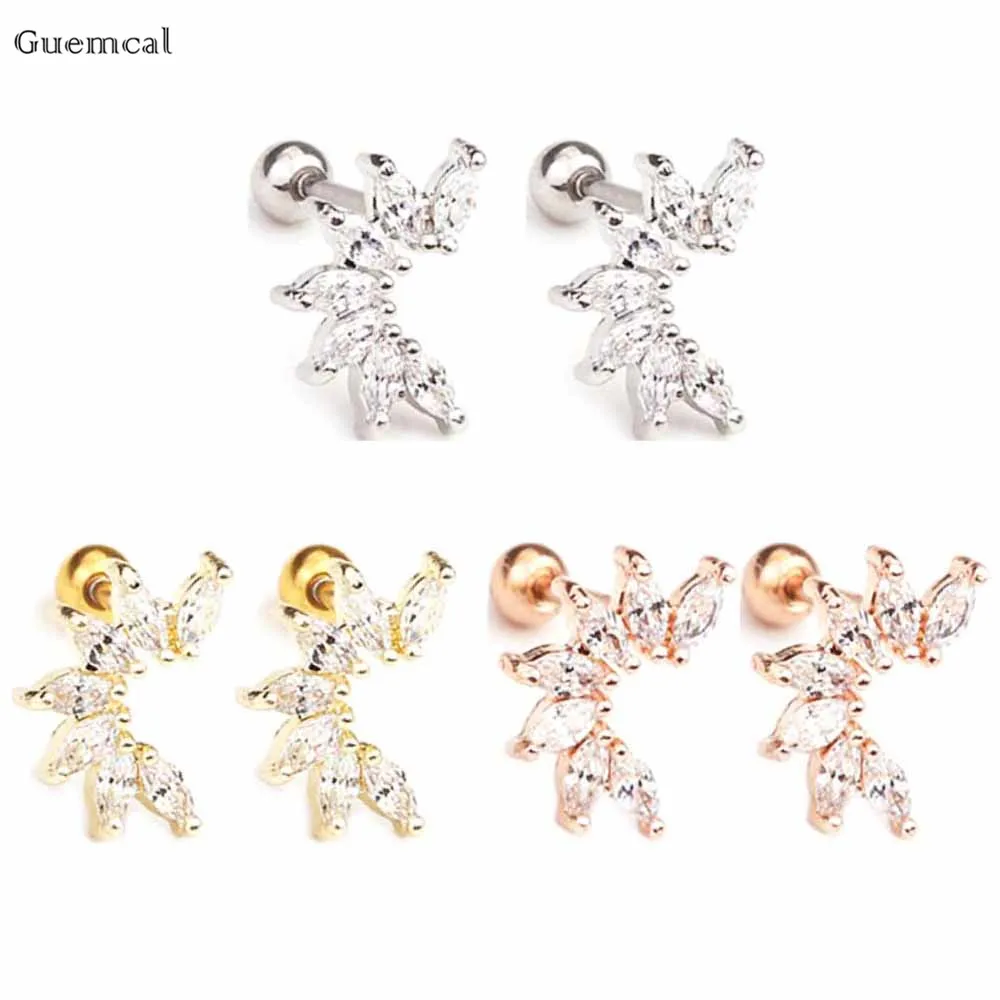 

Guemcal 2pcs Korean Version of Small Fresh Stainless Steel Straight Rod Threaded Ball Ear Bone Nail Piercing Jewelry