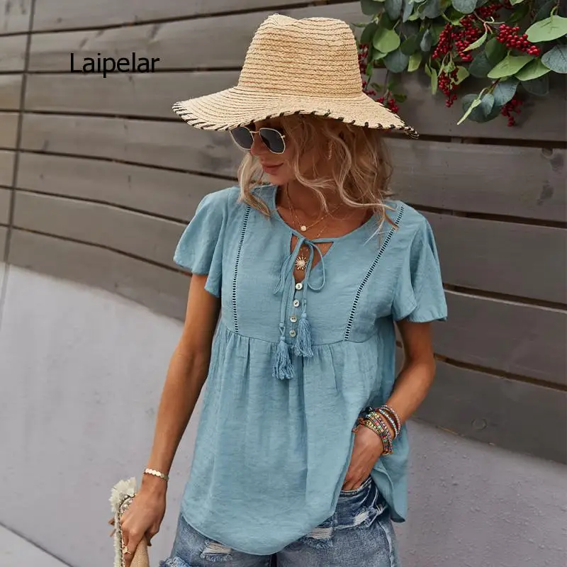 Casual Women's Daily Street Holiday Leisure Wear 2021 Fashion Design T-Shirt Female Solid Top for Summer