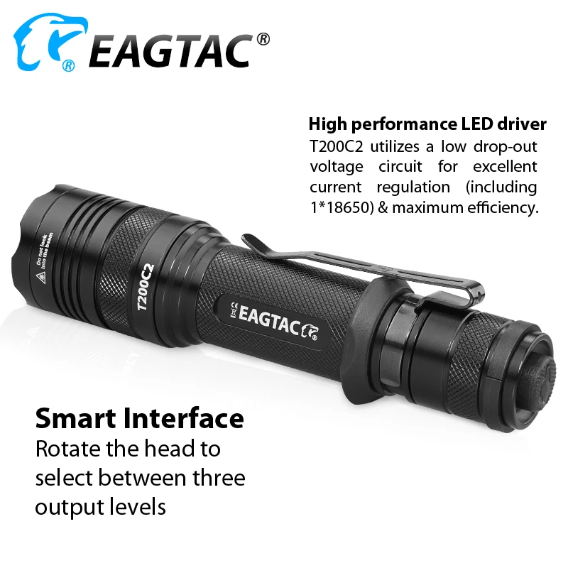 EAGTAC T200C2 XML2 SFT40 1277lm LED Flashlight Police Lantern Light 18650 CR23A Battery 365NM UV XPL HI Long Throw Hunting Torch