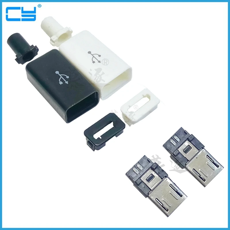 

10pcs Micro USB 5PIN Welding Type Male Plug Connectors Charger 5P USB Tail Charging Socket 4 in 1 White Black